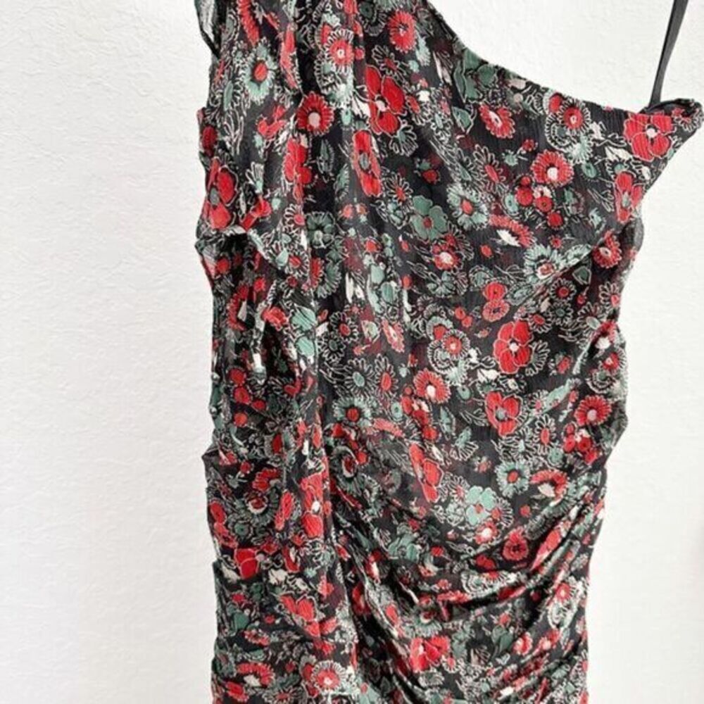 Veronica Beard Ballard‎ Silk One Shoulder Floral Ruffle Dress Black Red Size 8 - Picture 5 of 13